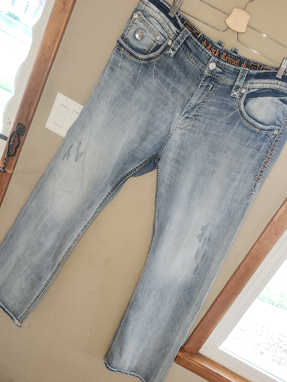 Rock Revival Jeans Men Waist 42 Blue Raynon Straight Fit Denim Pants